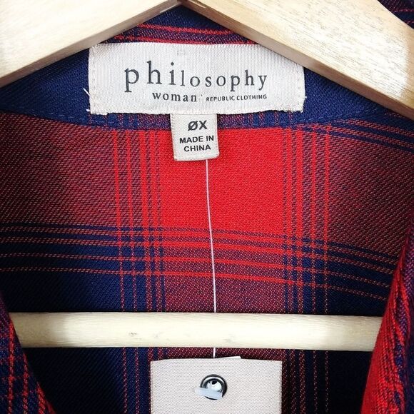 Philosophy Plaid Hi-Lo Button Down Shirt - Picture 5 of 7